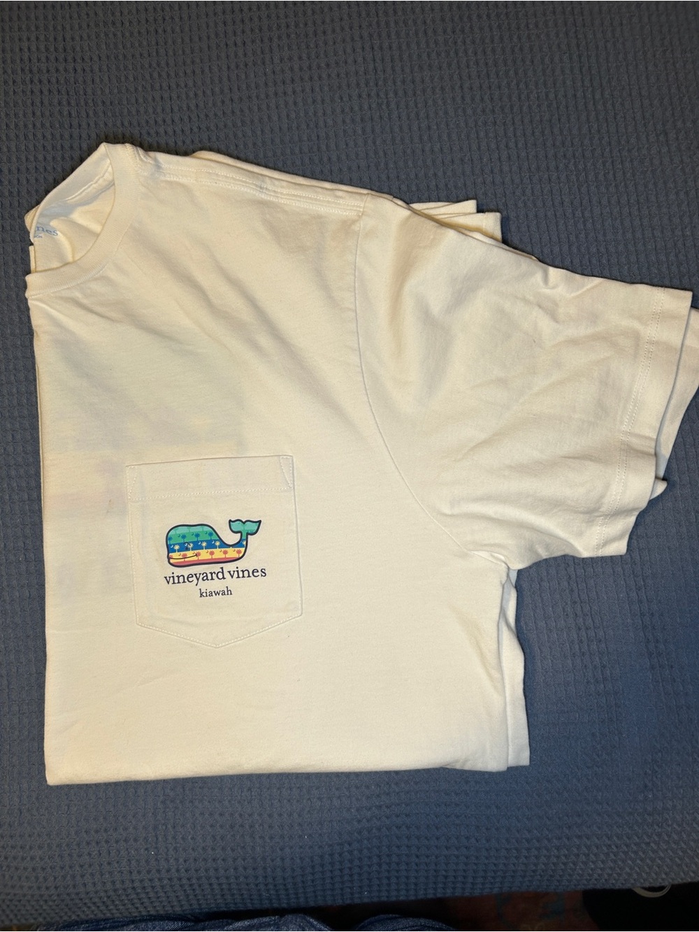 Vineyard Vines Cream Pocket Tee with Multi-Color Whale